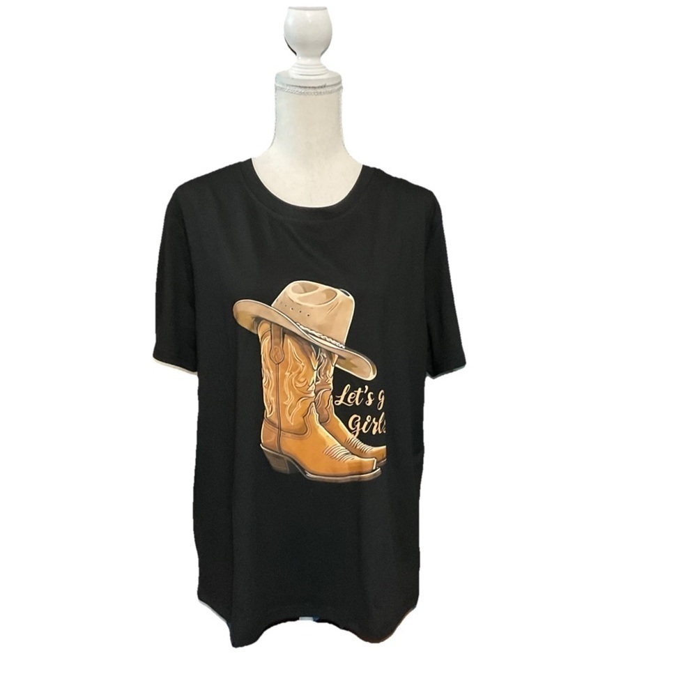 Lets Go Girls Country Western Cowgirl Graphic Black T Shirt Size XL
